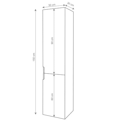 Wandkast MCW-B19, midikast hoge kast badkamermeubel, hoogglans 150x30cm ~ zwart