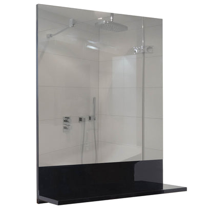Wandspiegel met planchet MCW-B19, badkamerspiegel badkamer, hoogglans 75x60cm ~ zwart