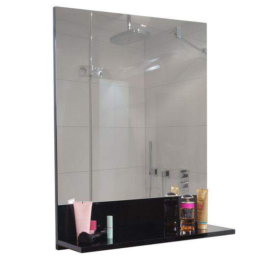 Wandspiegel met planchet MCW-B19, badkamerspiegel badkamer, hoogglans 75x60cm ~ zwart