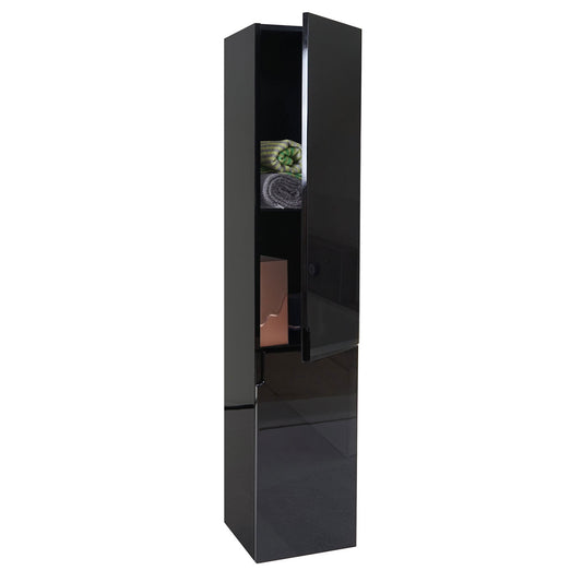Wandkast MCW-B19, midikast hoge kast badkamermeubel, hoogglans 150x30cm ~ zwart