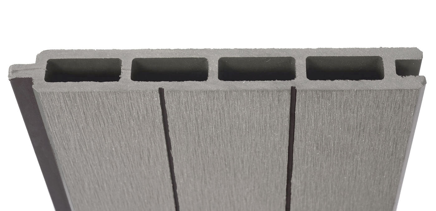 WPC privacyscherm Sarthe, schutting windscherm, WPC paal voor plaatsing in beton ~ basiselement, 195cm grijs