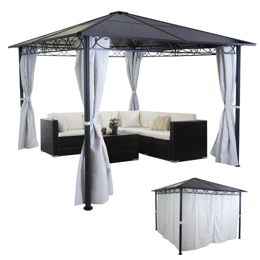 Hardtop pergola MCW-C77, tuinpaviljoen, kunststof dak zijwand aluminium lichtgrijs 3x3m