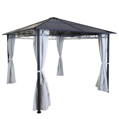 Hardtop pergola MCW-C77, tuinpaviljoen, kunststof dak zijwand aluminium lichtgrijs 3x3m