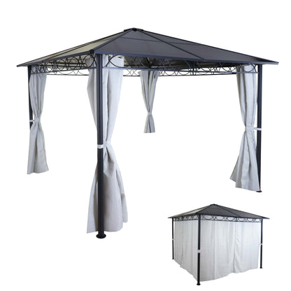 Hardtop pergola MCW-C77, tuinpaviljoen, kunststof dak zijwand aluminium lichtgrijs 3x3m