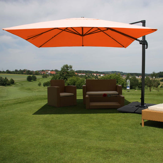 Zweefparasol MCW-A96, parasol, 3x4m (Ø5m) polyester/aluminium 26kg ~ terracotta met voet, draaibaar