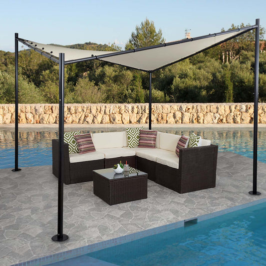 Pergola MCW-A41, tuinpaviljoen luifel, stevig 6cm stalen frame ~ 4x4m crème