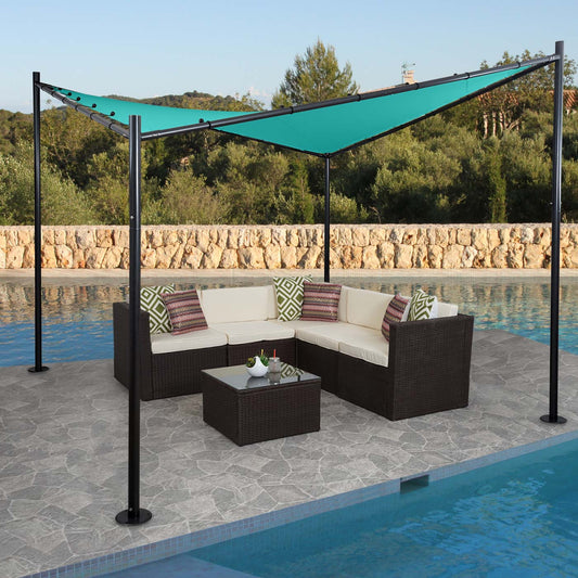 Pergola MCW-A41, tuinpaviljoen luifel, stevig 6cm stalen frame ~ 4x4m turquoise