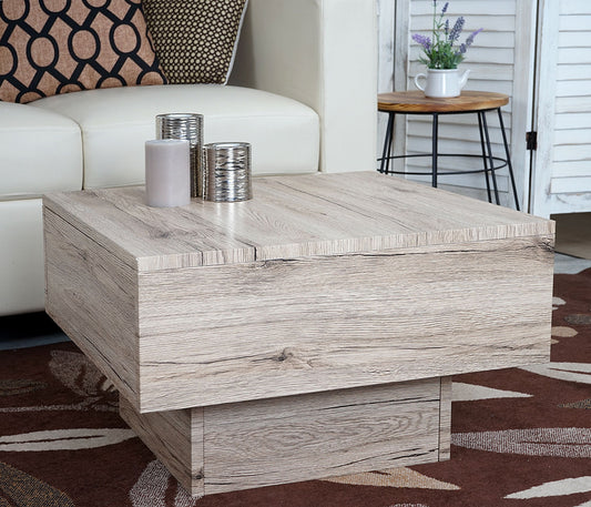 Salontafel MCW-A31, woonkamertafel, 3D structuur, 37x60x60cm MVG-gecertificeerd ~ sanremo eiken look