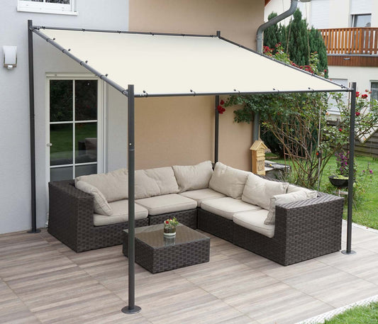 Pergola MCW-A22, aanbouw pergola tuinpaviljoen terrasoverkapping zonwering, 3x3m ~ crème