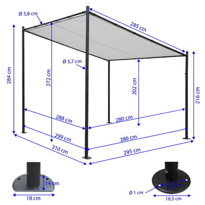 Pergola MCW-A22, aanbouw pergola tuinpaviljoen terrasoverkapping zonwering, 3x3m ~ turquoise + zijwand