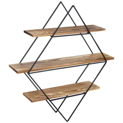 Wandplank MCW-A80, hangende plank, industrieel ontwerp, echt hout 60x55x12cm ~ bruin