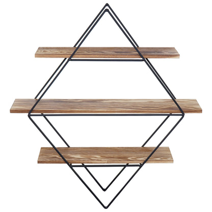 Wandplank MCW-A80, hangende plank, industrieel ontwerp, echt hout 60x55x12cm ~ bruin