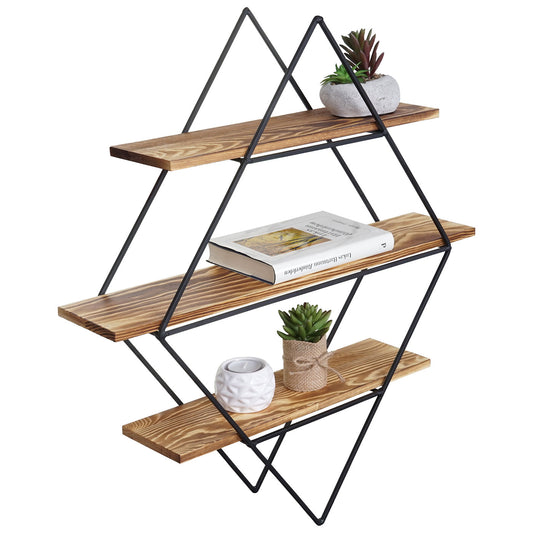 Wandplank MCW-A80, hangende plank, industrieel ontwerp, echt hout 60x55x12cm ~ bruin