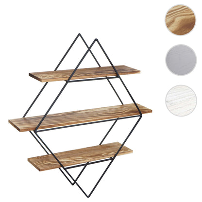 Wandplank MCW-A80, hangende plank, industrieel ontwerp, echt hout 60x55x12cm ~ bruin