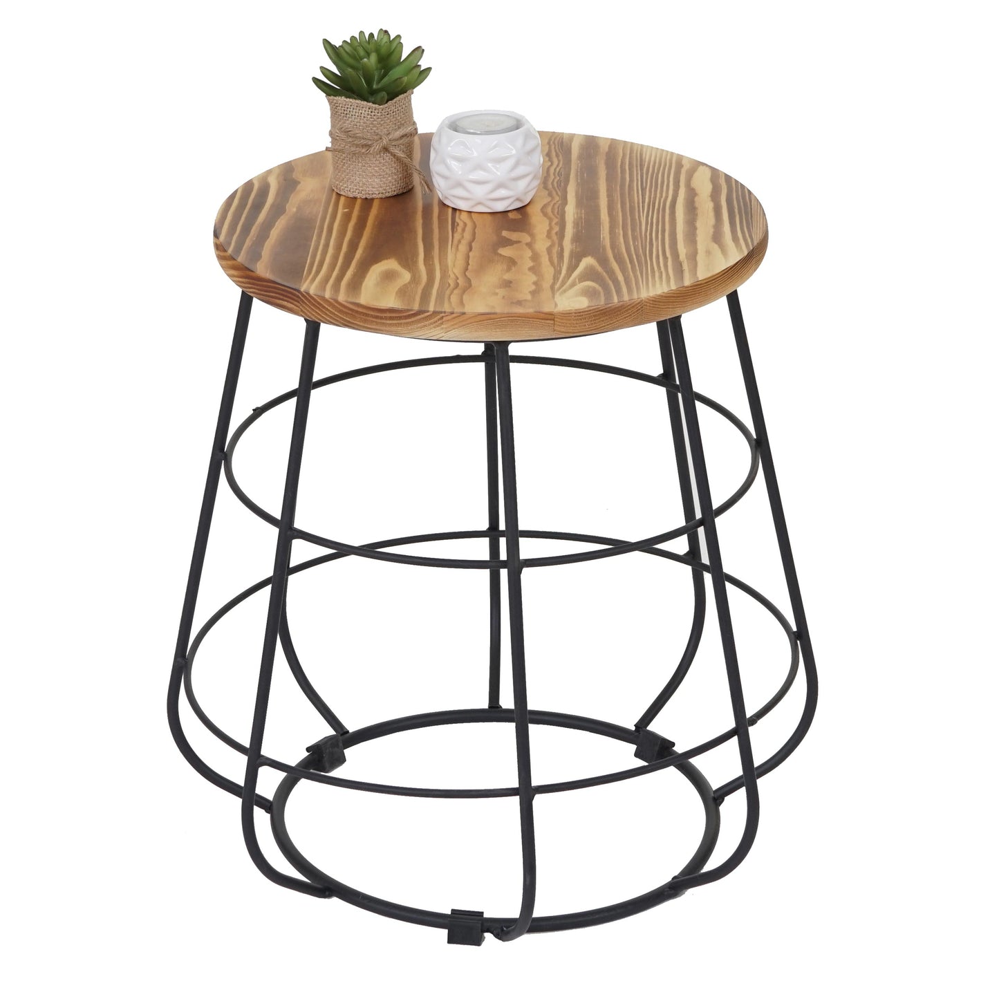 Bijzettafel MCW-A80, nachtkastje salontafel, industrieel ontwerp echt hout MVG Ø35cm