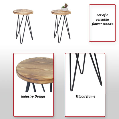 Set van 2 bijzettafels MCW-A80, nachtkastje salontafel, industrieel echt hout MVG-gecertificeerd Ø25cm ~ natuurlijke kleur
