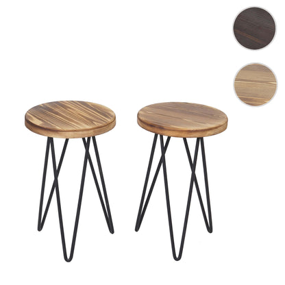 Set van 2 bijzettafels MCW-A80, nachtkastje salontafel, industrieel echt hout MVG-gecertificeerd Ø25cm ~ natuurlijke kleur