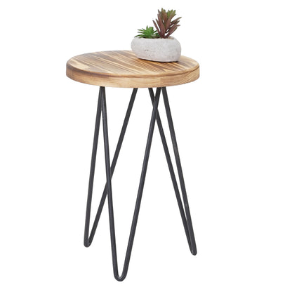 Set van 2 bijzettafels MCW-A80, nachtkastje salontafel, industrieel echt hout MVG-gecertificeerd Ø25cm ~ natuurlijke kleur