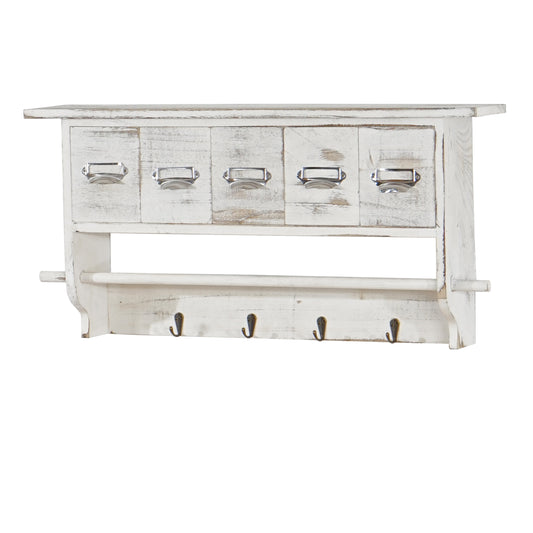 Keukenplank MCW-C49, huishoudplank Legplank, vintage met 5 laden 32x65x13cm ~ Shabby Look, wit