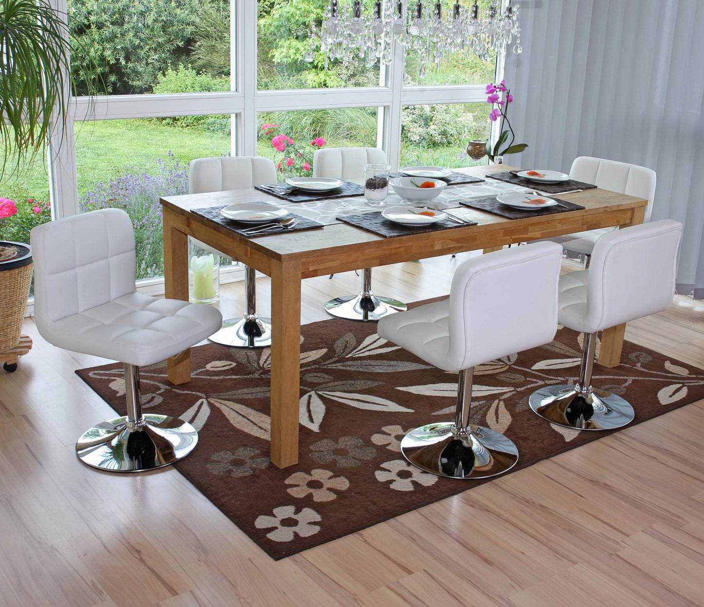 Set van 6 eetkamerstoelen Bureaustoel Stoel Kavala kunstleer chroom ~ wit