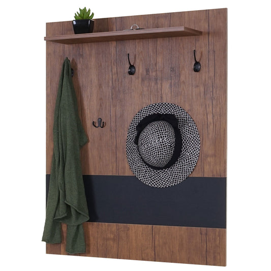 Wandkapstok MCW-A27, kapstok, kapstokpaneel, 5 haken 100x80cm 3D structuur, MVG wild eiken look