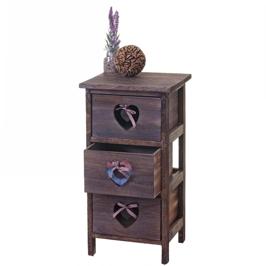 Forli ladekast, kast, 3 laden met hartjes 55x29x25cm, shabby look, vintage ~ bruin
