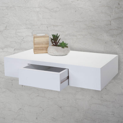 Wandplank Oise, hangplank met lade, 40cm ~ wit
