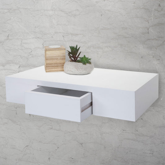 Wandplank Oise, hangplank met lade, 40cm ~ wit