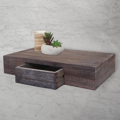 Wandplank Oise, hangplank met lade, 40cm ~ bruin shabby