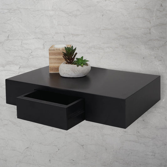Wandplank Oise, hangplank met lade, 40cm ~ zwart