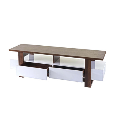TV-rek MCW-B51, TV-tafel lowboard meubel, 3D structuur hoogglans walnoot look 46x150x45cm