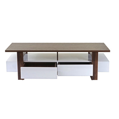 TV-rek MCW-B51, TV-tafel lowboard meubel, 3D structuur hoogglans walnoot look 46x150x45cm