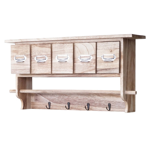 Keukenplank MCW-C49, huishoudplank Legplank, vintage met 5 laden 32x65x13cm ~ natuur