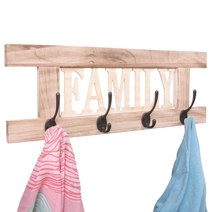 Wandkapstok MCW-C60 Familie, kapstok, kapstokpaneel, shabby look vintage 60x21cm ~ natuurlijk bruin