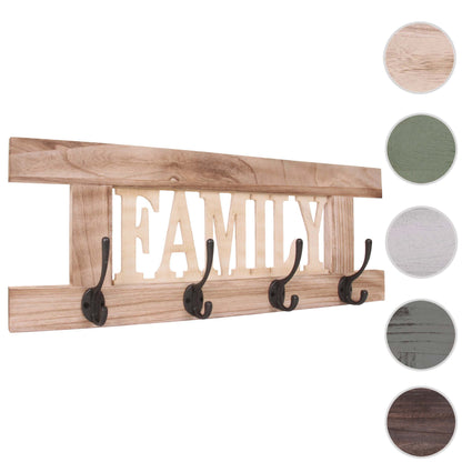 Wandkapstok MCW-C60 Familie, kapstok, kapstokpaneel, shabby look vintage 60x21cm ~ natuurlijk bruin