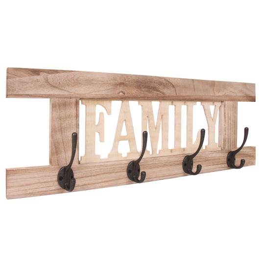 Wandkapstok MCW-C60 Familie, kapstok, kapstokpaneel, shabby look vintage 60x21cm ~ natuurlijk bruin