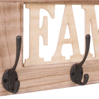 Wandkapstok MCW-C60 Familie, kapstok, kapstokpaneel, shabby look vintage 60x21cm ~ natuurlijk bruin