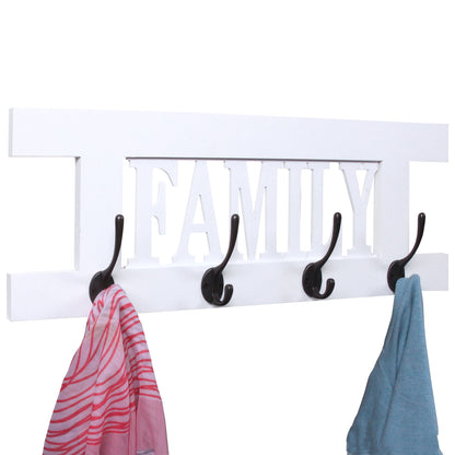 Wandkapstok MCW-C60 Familie, kapstok, kapstokpaneel, shabby look vintage 60x21cm ~ wit gelakt
