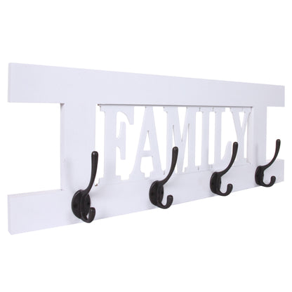 Wandkapstok MCW-C60 Familie, kapstok, kapstokpaneel, shabby look vintage 60x21cm ~ wit gelakt