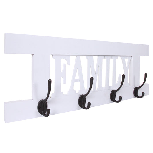 Wandkapstok MCW-C60 Familie, kapstok, kapstokpaneel, shabby look vintage 60x21cm ~ wit gelakt