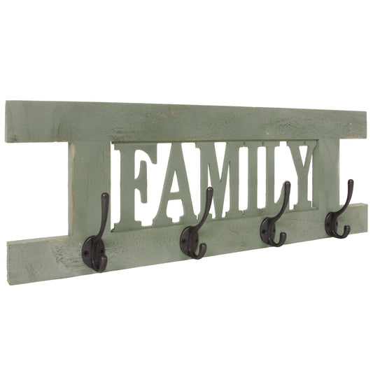 Wandkapstok MCW-C60 Familie, kapstok, kapstokpaneel, shabby look vintage 60x21cm ~ groen, shabby