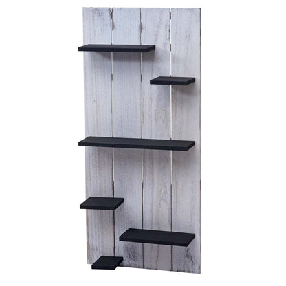Wandplank MCW-C65, wandpaneel houten plank, 6 niveaus 110x50x14cm massief hout vintage ~ wit/donkergrijs shabby