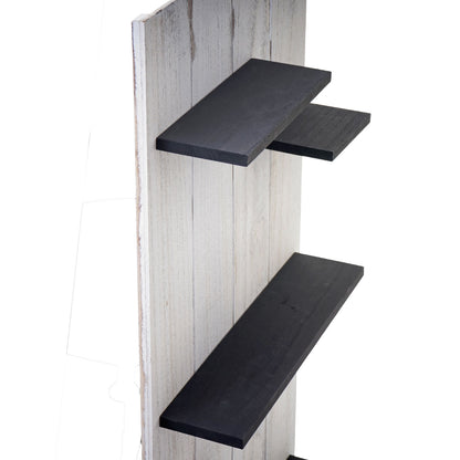 Wandplank MCW-C65, wandpaneel houten plank, 6 niveaus 110x50x14cm massief hout vintage ~ wit/donkergrijs shabby