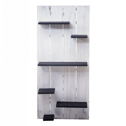 Wandplank MCW-C65, wandpaneel houten plank, 6 niveaus 110x50x14cm massief hout vintage ~ wit/donkergrijs shabby