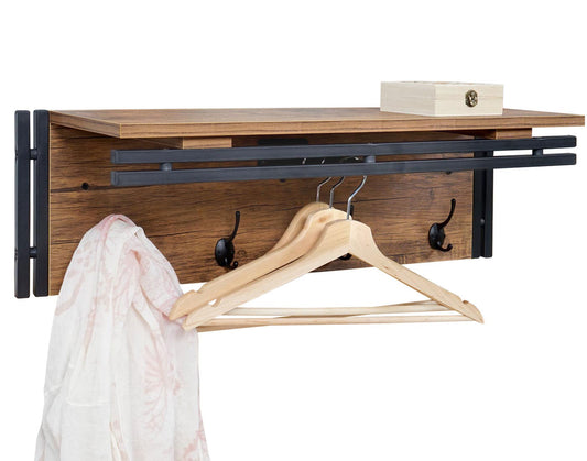 Wandkapstok MCW-A27, kapstokplank, 4 haken 24x75x24cm 3D structuur ~ Wilde eik look