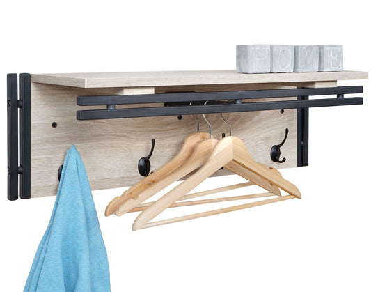 Wandkapstok MCW-A27, kapstokplank, 4 haken 24x75x24cm 3D structuur ~ eiken look