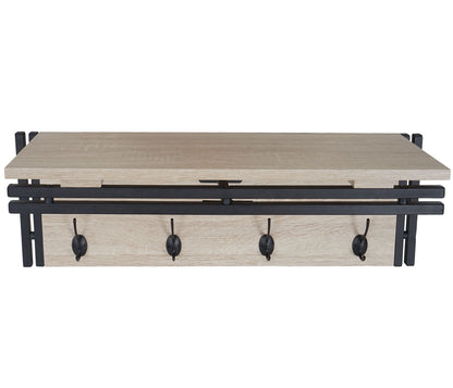 Wandkapstok MCW-A27, kapstokplank, 4 haken 24x75x24cm 3D structuur ~ eiken look