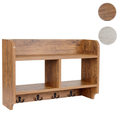 Wandkapstok MCW-C68, kapstokplank, 4 haken 2 planken, 41x60x19cm 3D structuur ~ wild eiken look