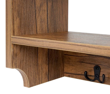 Wandkapstok MCW-C68, kapstokplank, 4 haken 2 planken, 41x60x19cm 3D structuur ~ wild eiken look