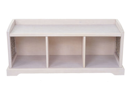 Bienne bank, opbergdoos, 3 manden, Kubu rotan vlechtwerk, 112x46x37cm ~ wit